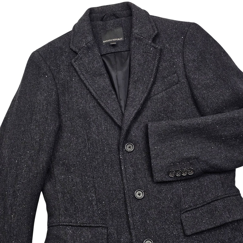 Banana Republic Donegal Coat Mens S Charcoal Herringbone Wool Blend Jacket